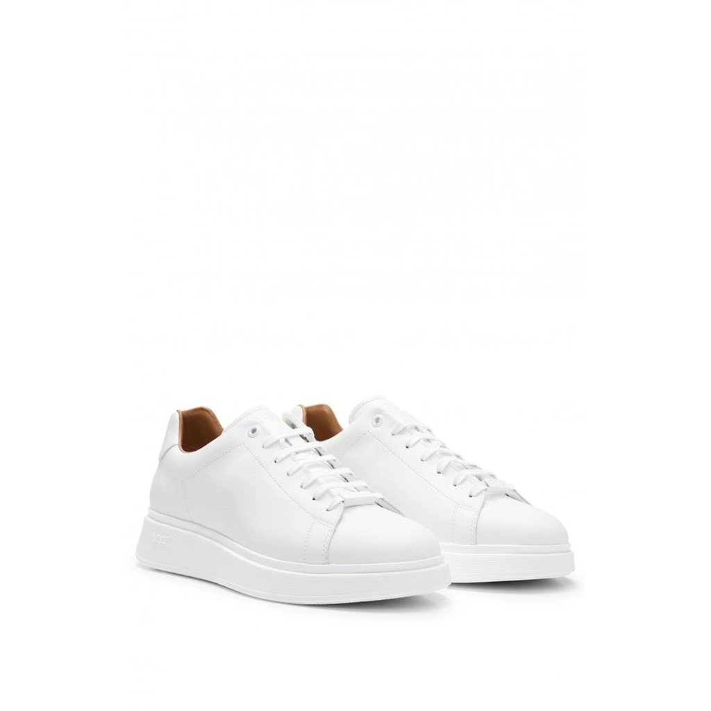 Hugo Boss Bulton Runn Mens Polished Leather Trainers With Rubber Outsole - White - Size UK 12